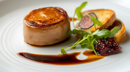 A beautifully plated foie gras torchon with fig chutney and toasted brioche.