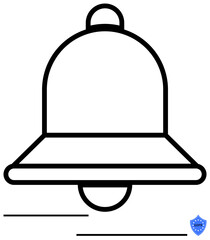 Bell outline with a simplistic design, symbolizing notifications or alerts, complemented by a protective shield icon. Ideal for notifications, sound, security, messaging, warning, alarms