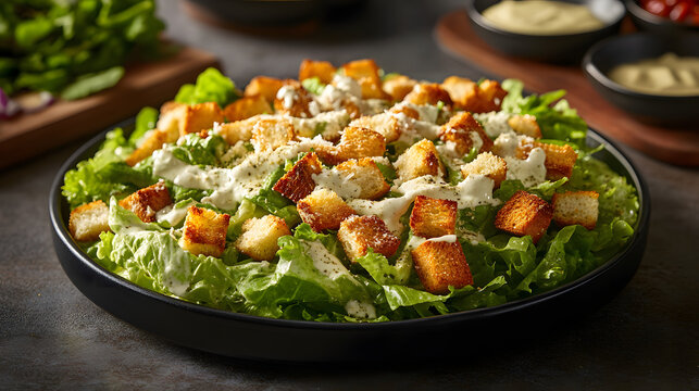 A classic Caesar salad with romaine lettuce parmesan and croutons.