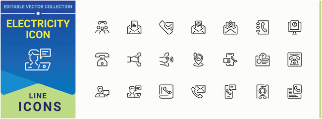Personal Information icon set. Contain linear symbols mobile, location, email, info, call and more. Contact Us line icon. Web icons pack. Conceptual pictogram and infographic.