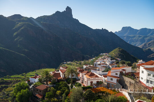 View over Tejeda to Roque Nublo, Gran Canaria, Canary Islands, Spain, Atlantic, Europe