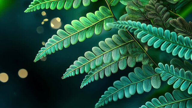 Close-up of vibrant green fern leaves, nature's intricate details.