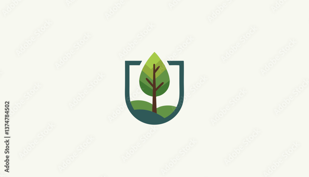 Aufkleber abstract tree logo design with green elements on a light background