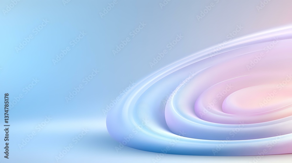 Poster smooth flowing curves in soft pastel colors create gentle abstract waves against gradient background