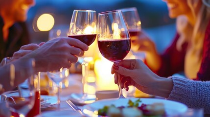 Friends Celebrating with Clinking Glasses at a Cozy Restaurant