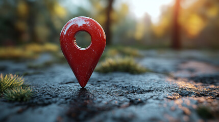 A glossy red location pin hovers over a stark white plane, creating a minimalist and modern aesthetic with a soft shadow beneath. The vibrant pop of color symbolizes precision and direction.

