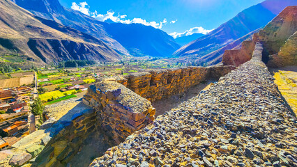 ANCIENT INCA TERRACES IN OLLANTAYTAMBO, SACRED VALLEY, PERU