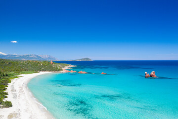 Aerial view to Baia Cea, Tortolì, Ogliastra, Nuoro, Sardinia, Italy