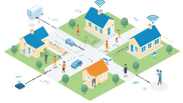 Smart Home Network Neighborhood Illustration