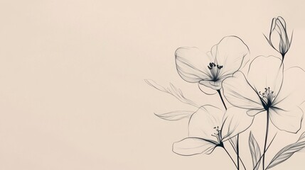 Elegant Floral Sketch with Delicate Line Work on Neutral Background for a Calming, Minimalist Aesthetic Design