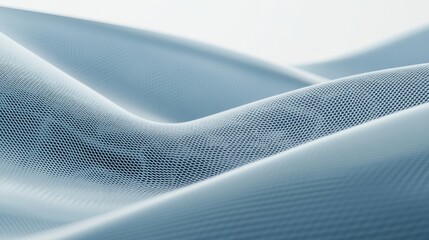 Delicate Blue Netting Fabric Draping in Gentle Folds, Background  Creating a Soft and Airy Textile Design with Subtle Textural Contrast