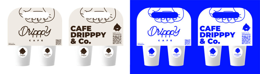Modern vector mockup of a stylish coffee cup carrier in two color schemes. Paper cups in branded takeaway packaging for cafes and coffee shops