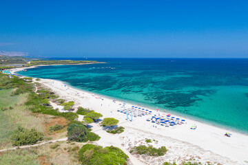 Aerial view to Ottiolu beach, Budoni, Sassari, Sardinia, Italy, Europe