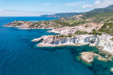 Aerial view to Bosa coast, panoramic road Bosa-Alghero, Sardinia, Italy, Europe