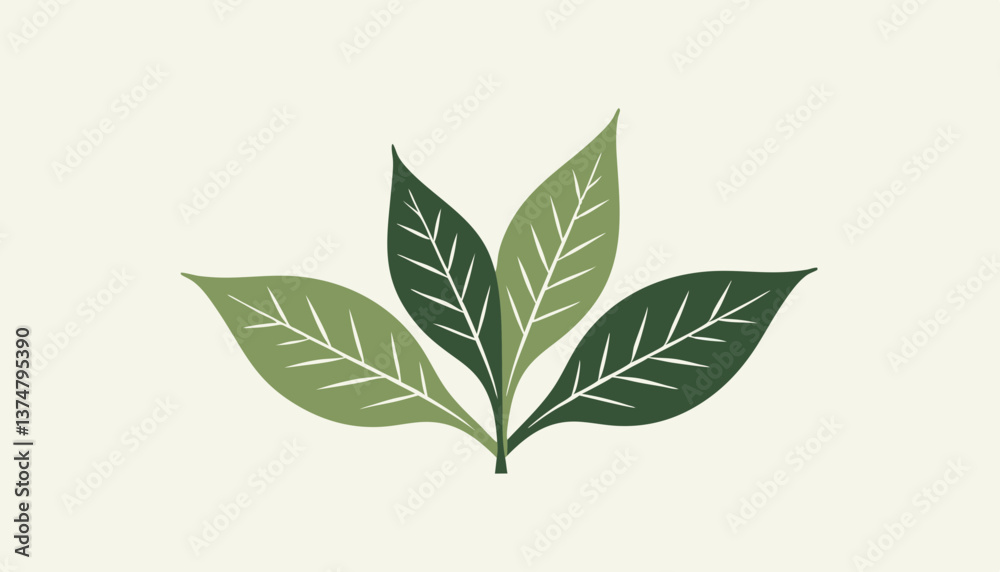 Aufkleber leaf design with varying shades of green on a simple background