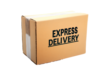 Cardboard box for express delivery service isolated on transparent background