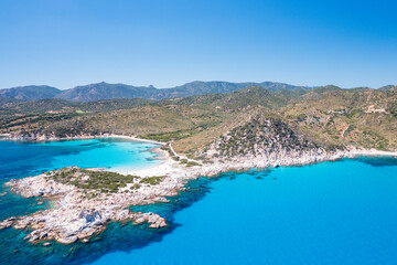 Fototapeta premium Aerial view to Punta Molentis cape, Sardinia, Italy, Europe