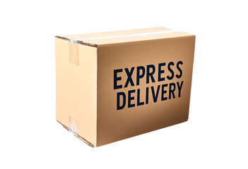 Cardboard box for express delivery service isolated on transparent background