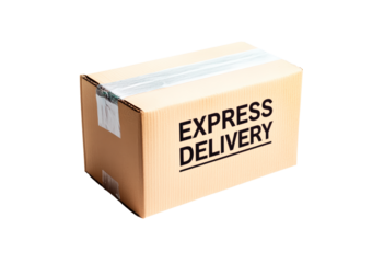Cardboard box for express delivery service isolated on transparent background
