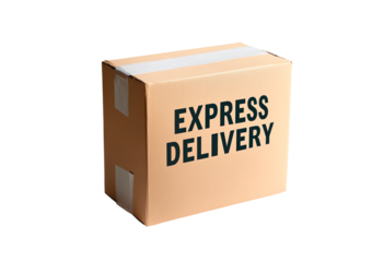 Delivery box showcasing express service for quick shipment isolated on transparent background