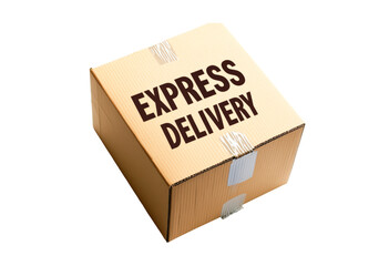 Cardboard box for express delivery service isolated on transparent background
