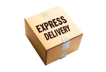 Cardboard box for express delivery service isolated on transparent background