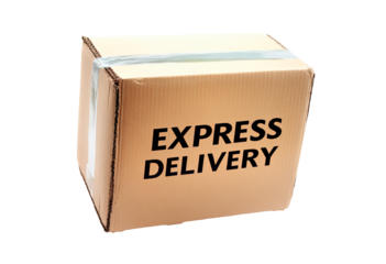 Delivery box showcasing express service for quick shipment isolated on transparent background