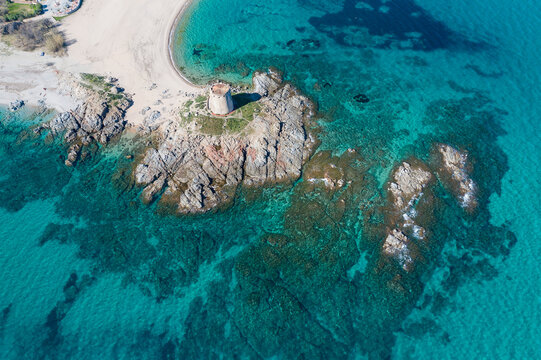 Aerial view to Torre di Bar&igrave;, Bari Sardo, Ogliastra, Nuoro, Sardinia, Italy