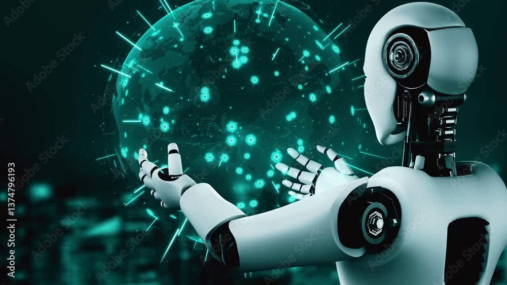 Poster future financial technology controll by ai robot huminoid uses machine learning and artificial intel