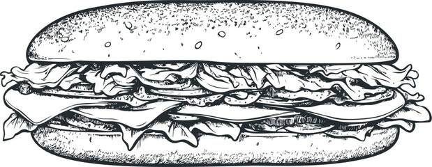 Detailed hand drawn illustration of sandwich