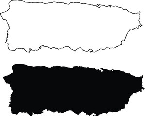 Puerto Rico Country Silhouette Flat and Outline Design
