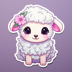 Obraz premium Cute cartoon lamb with flower on head 