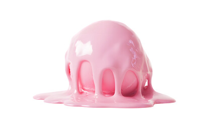 Fototapeta premium Melting Pink Ice Cream Scoop with Dripping Texture in Dark Space for Dessert and Sweet Treat Photography