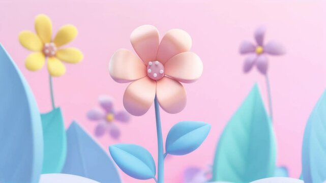 A delicate 3D-rendered flower blooms gracefully in soft pastel shades. The smooth animation and gentle colors create a serene and artistic visual experience