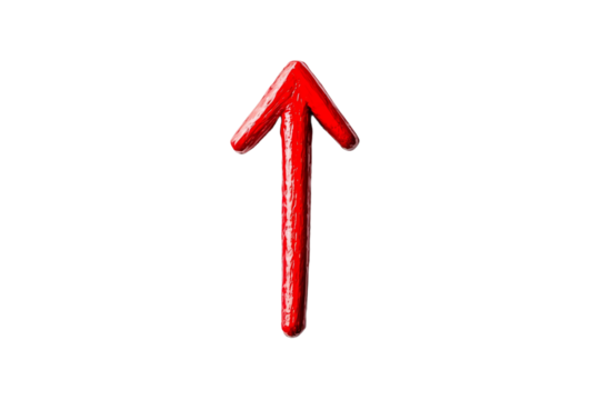 Red arrow pointing upwards on a white background