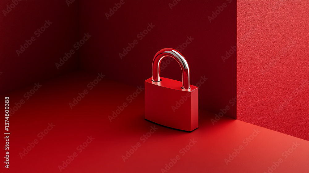 Poster red padlock on red background, showcasing security concept, minimal design, free space for text, ide