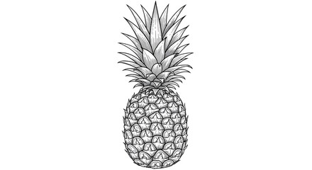 Pineapple Detailed Drawing Isolated on White Background Botanical Illustration