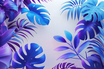 Naklejka premium Tropical green palm leaf cut out , ai,Vibrant holographic Monstera plant on a transparent background,Set of tropical leaves on white background. 