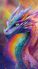 Obraz premium Mythical dragon roars beneath the bright arc of a rainbow image