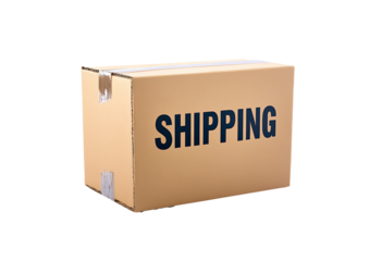 Shipping box with tape ready for delivery isolated on transparent background