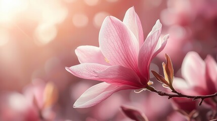 Fototapeta premium Here's the information for the image, Delicate Pink Magnolia Flower in Bloom