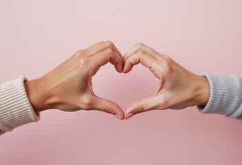Obraz premium Hands Forming Heart Shape on Pink Background 