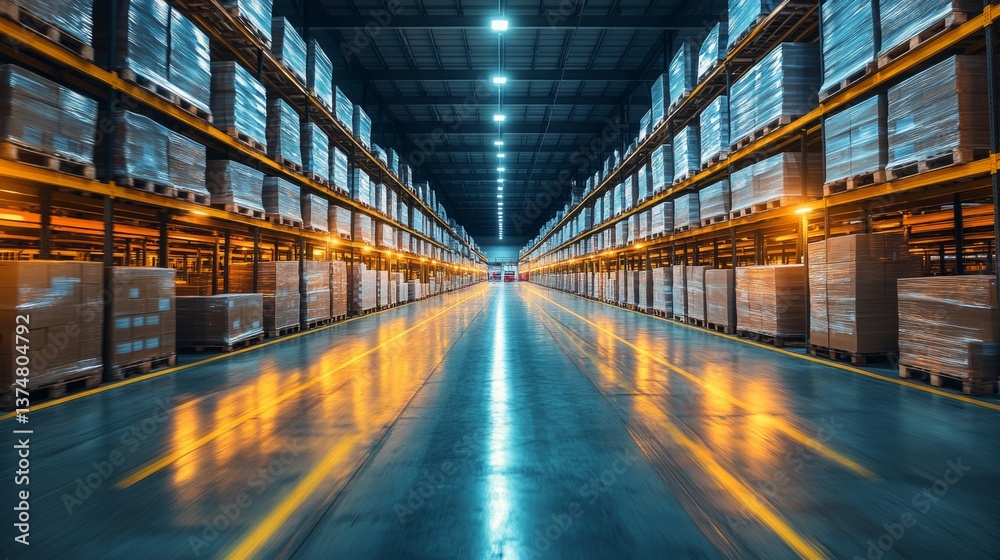 Aufkleber rows of neatly stacked pallets filled with cargo illuminate the spacious warehouse, showcasing effec