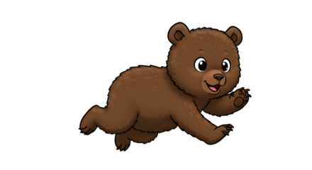 Running Brown Bear Cub Cartoon Illustration on White Background