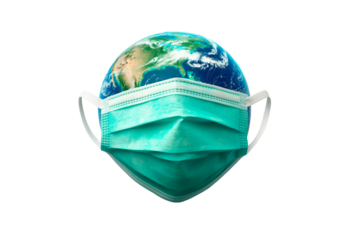 Earth wearing a protective mask symbolizing unity and health awareness isolated on transparent background