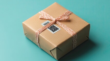Package with a QR code ready for shipment. 