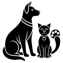 Black Cat and Dog Silhouette Illustration