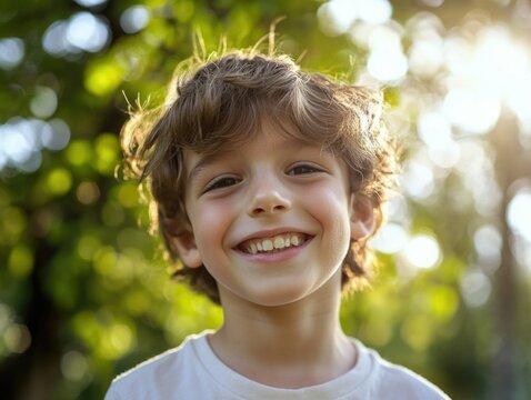 A young boy with brown hair smiling at the camera.