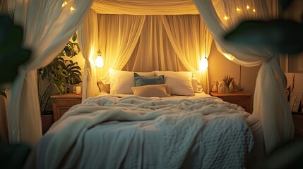 Peaceful night in a cozy canopy bed sanctuary