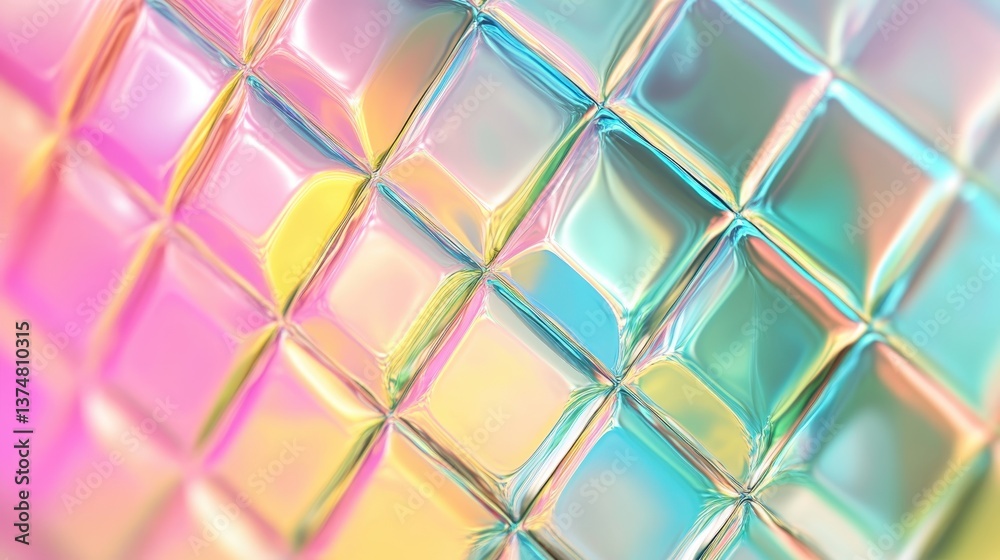 Poster iridescent crystal pattern casting colorful geometric reflections, light refracting through angular 